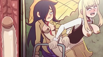 Gata beldade loira tocando siririca no anal - Hentai várias cenas de safadas fodendo com travestis de pirocas grande